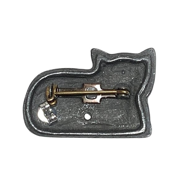 Vintage Silver Pewter Cat Brooch With Kitten Stud Earring Estate 2" - Picture 2 of 4